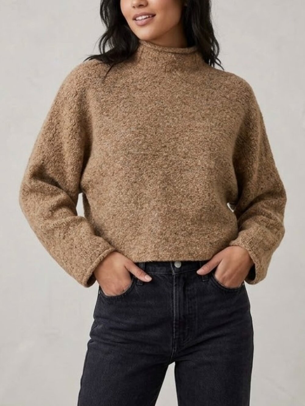 William Rast Marled Brown Knit Mock Neck Oversized Sweater Small Minimalist Cozy